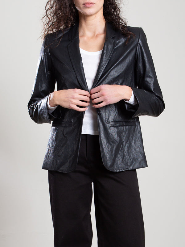 Cyrus Blazer in Faux Leather - Black