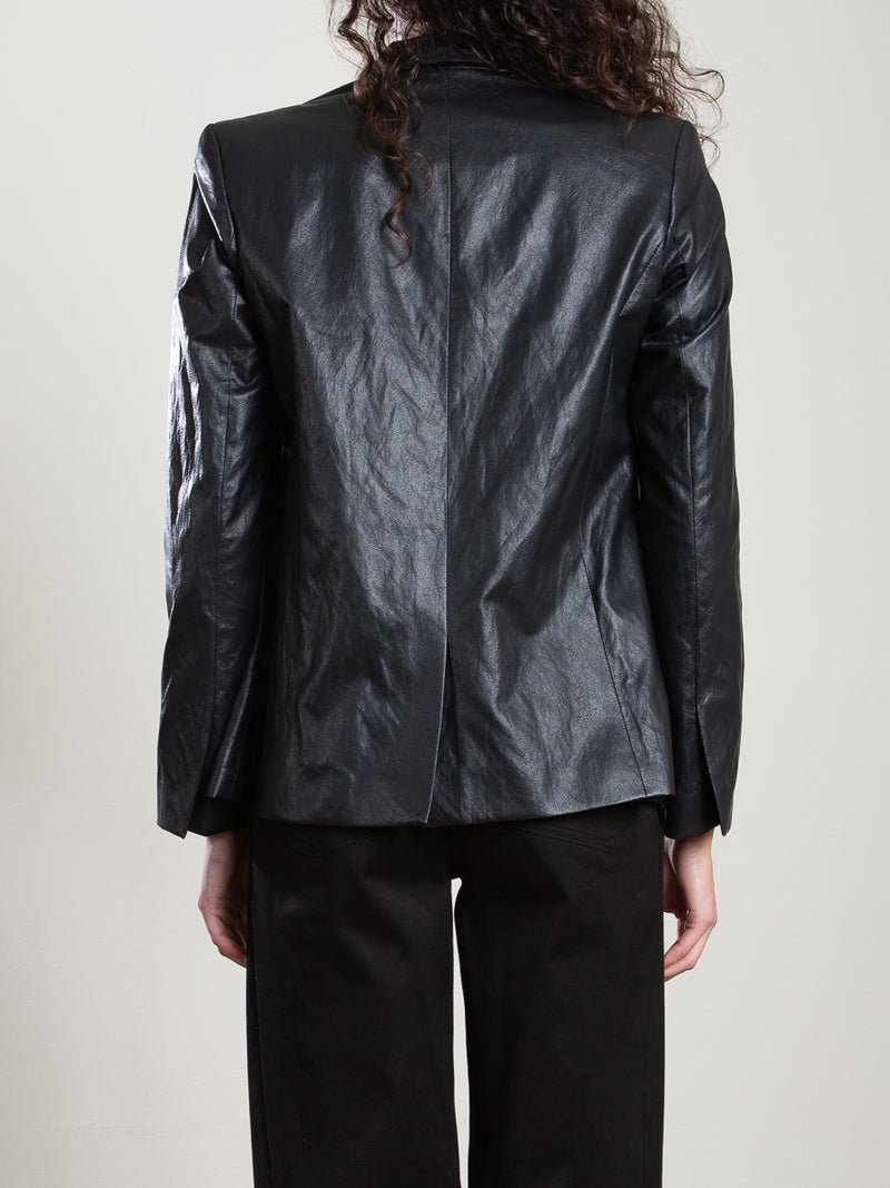 Cyrus Blazer in Faux Leather - Black