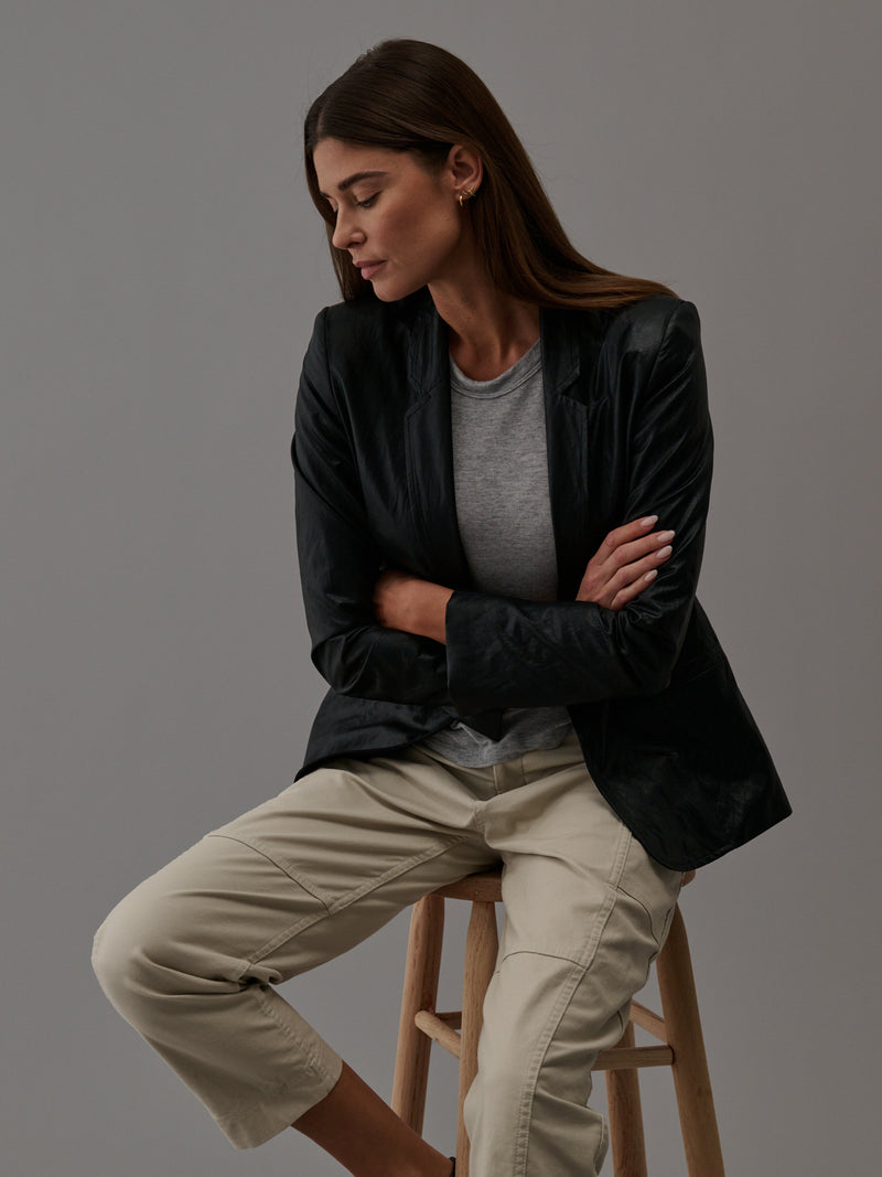 Cyrus Blazer in Faux Leather - Black