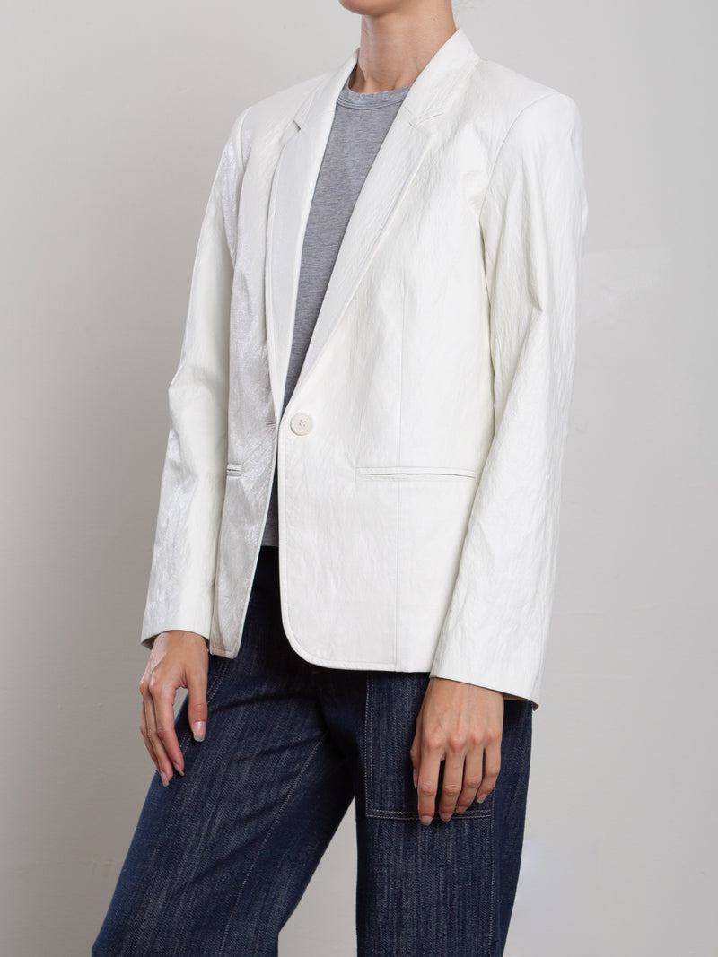 Cyrus Blazer in Faux Leather - Ivory