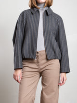 Andre Bomber Jacket In Wool Pinstripe - Harbor