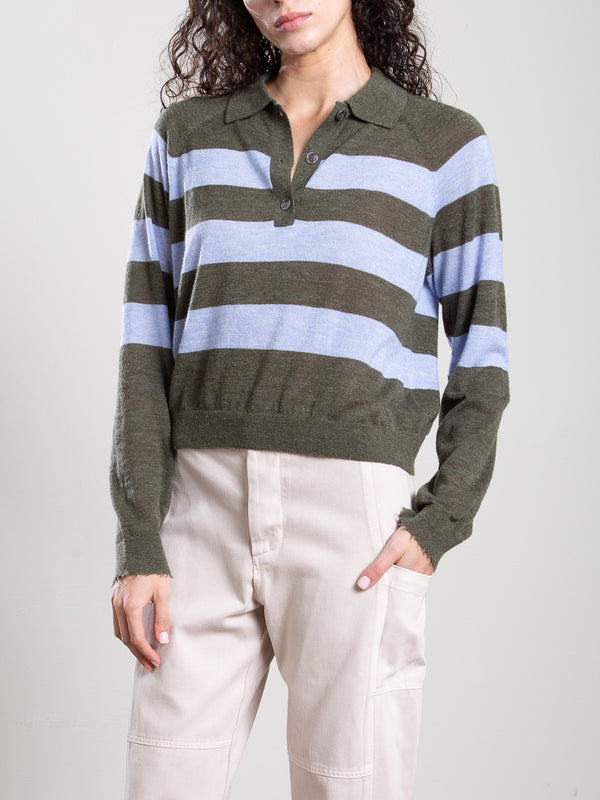 Jasper Polo in Stripe - Army/Crystal