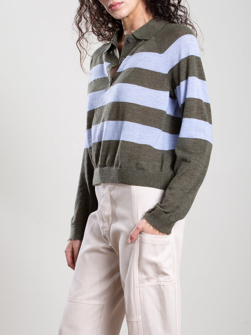 Jasper Polo in Stripe - Army/Crystal