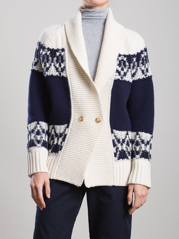 Lawrie Cardigan in Wool Cashmere - Navy/Ivory