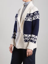 Lawrie Cardigan in Wool Cashmere - Navy/Ivory