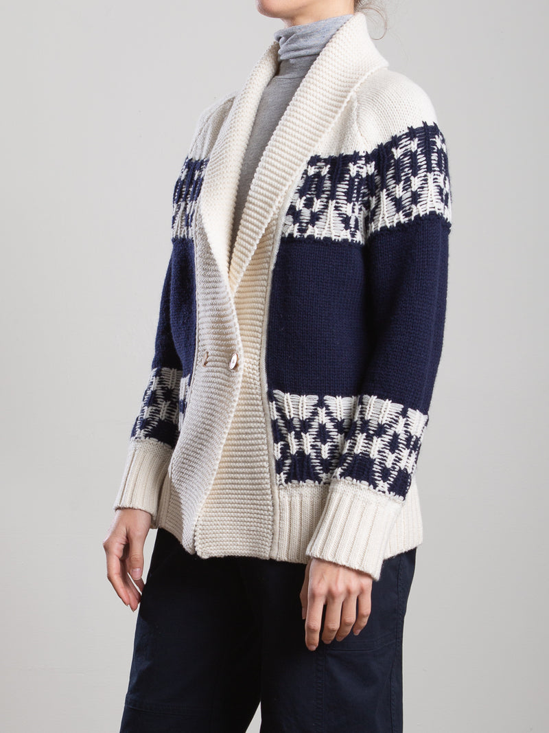 Lawrie Cardigan in Wool Cashmere - Navy/Ivory
