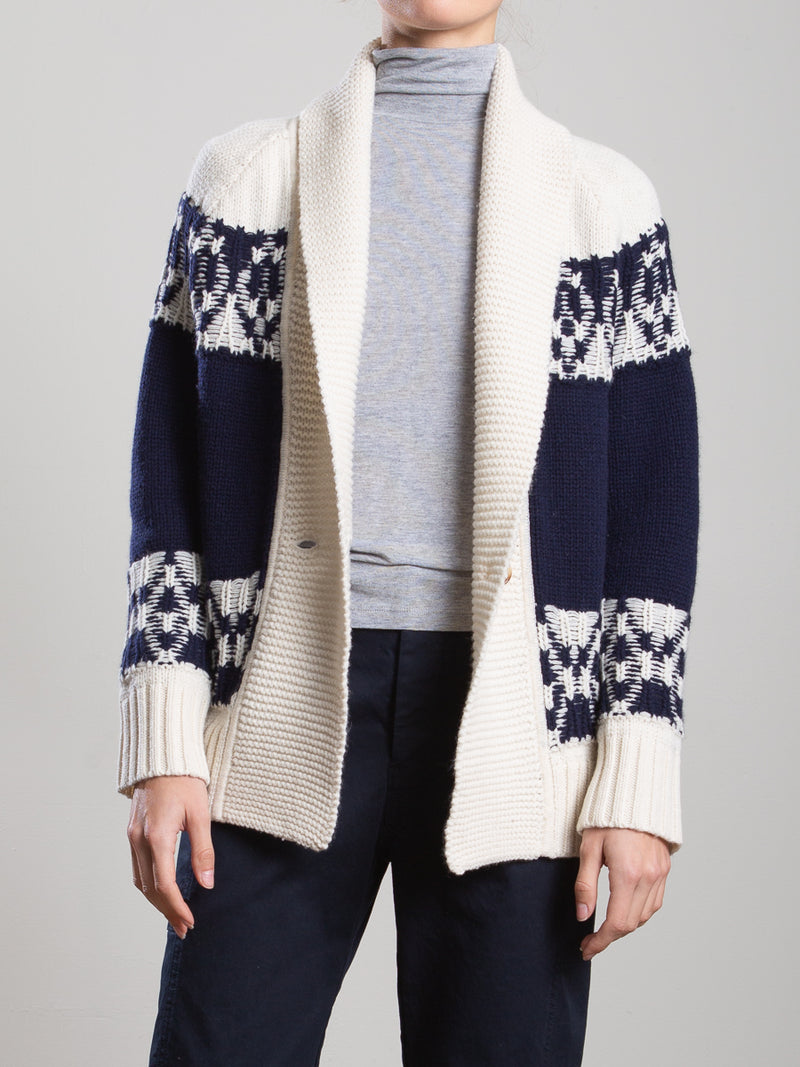 Lawrie Cardigan in Wool Cashmere - Navy/Ivory
