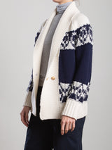 Lawrie Cardigan in Wool Cashmere - Navy/Ivory
