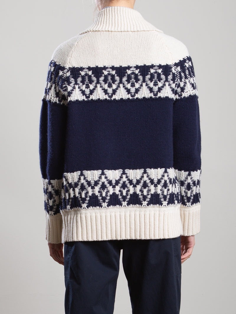 Lawrie Cardigan in Wool Cashmere - Navy/Ivory