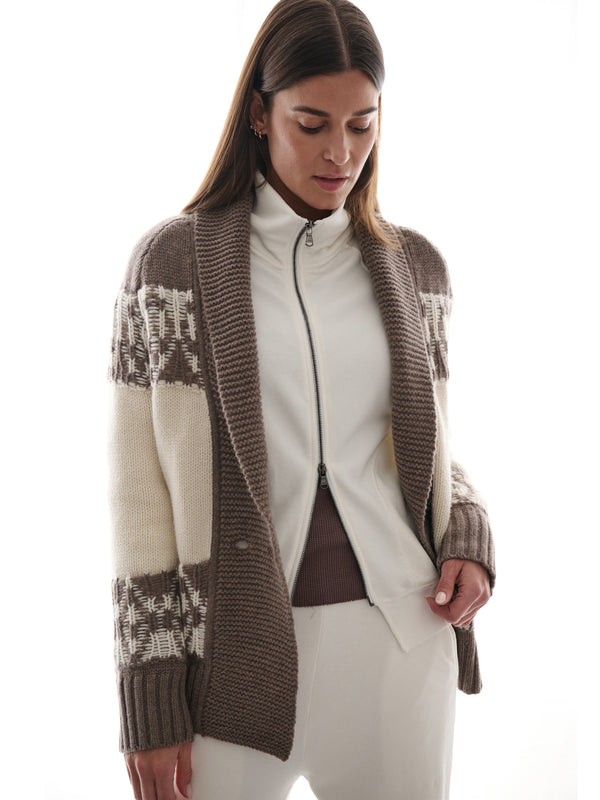 Lawrie Cardigan in Wool Cashmere - Mink/Ivory