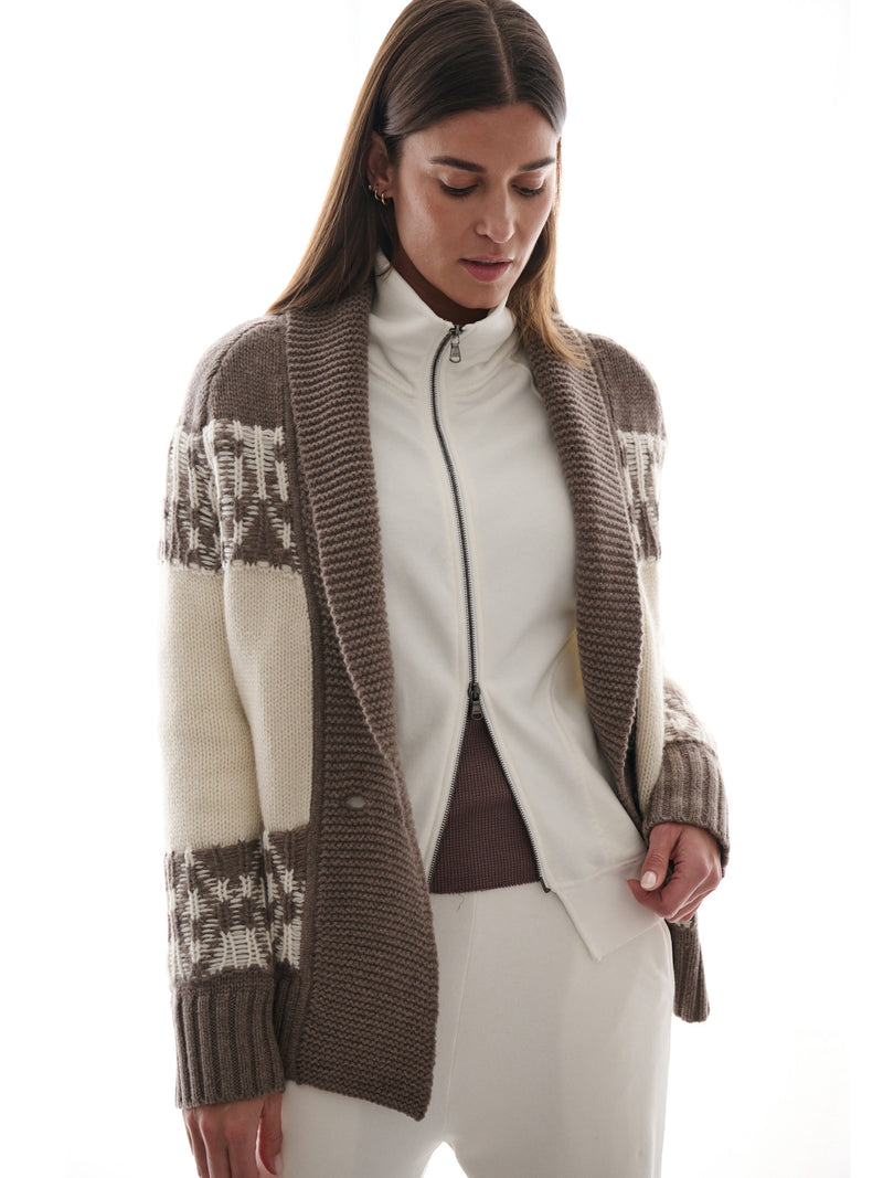Lawrie Cardigan in Wool Cashmere - Mink/Ivory