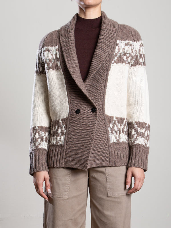 Lawrie Cardigan in Wool Cashmere - Mink/Ivory