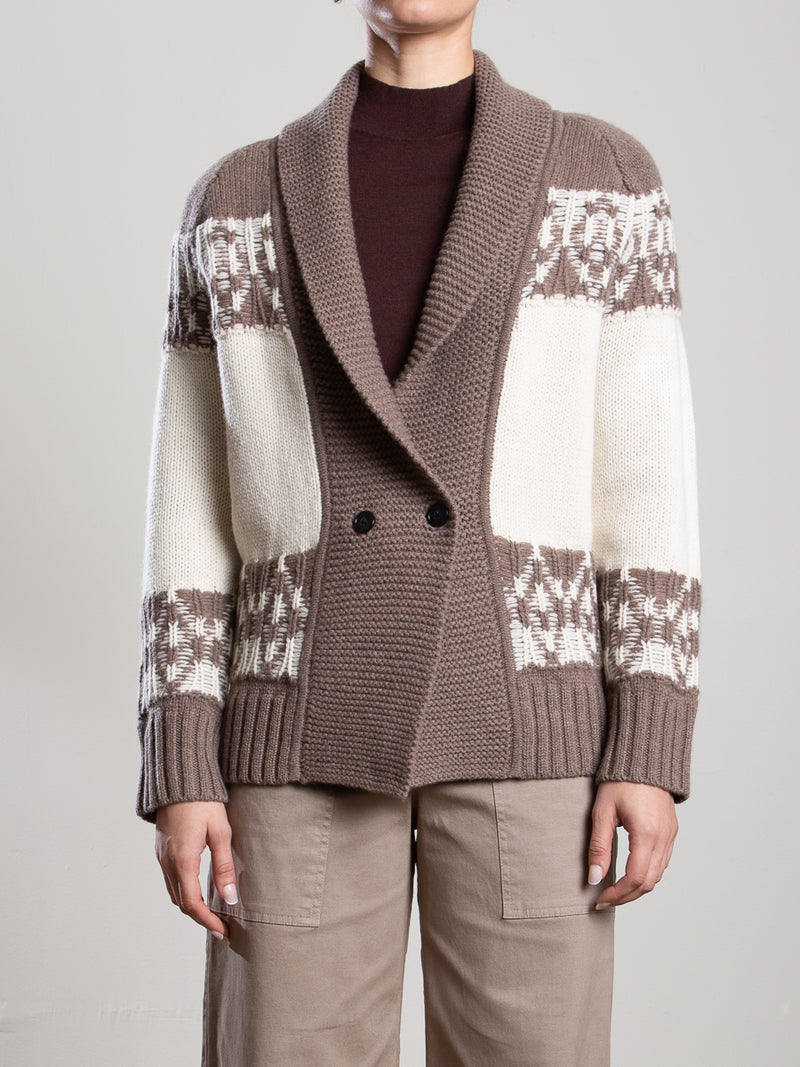 Lawrie Cardigan in Wool Cashmere - Mink/Ivory