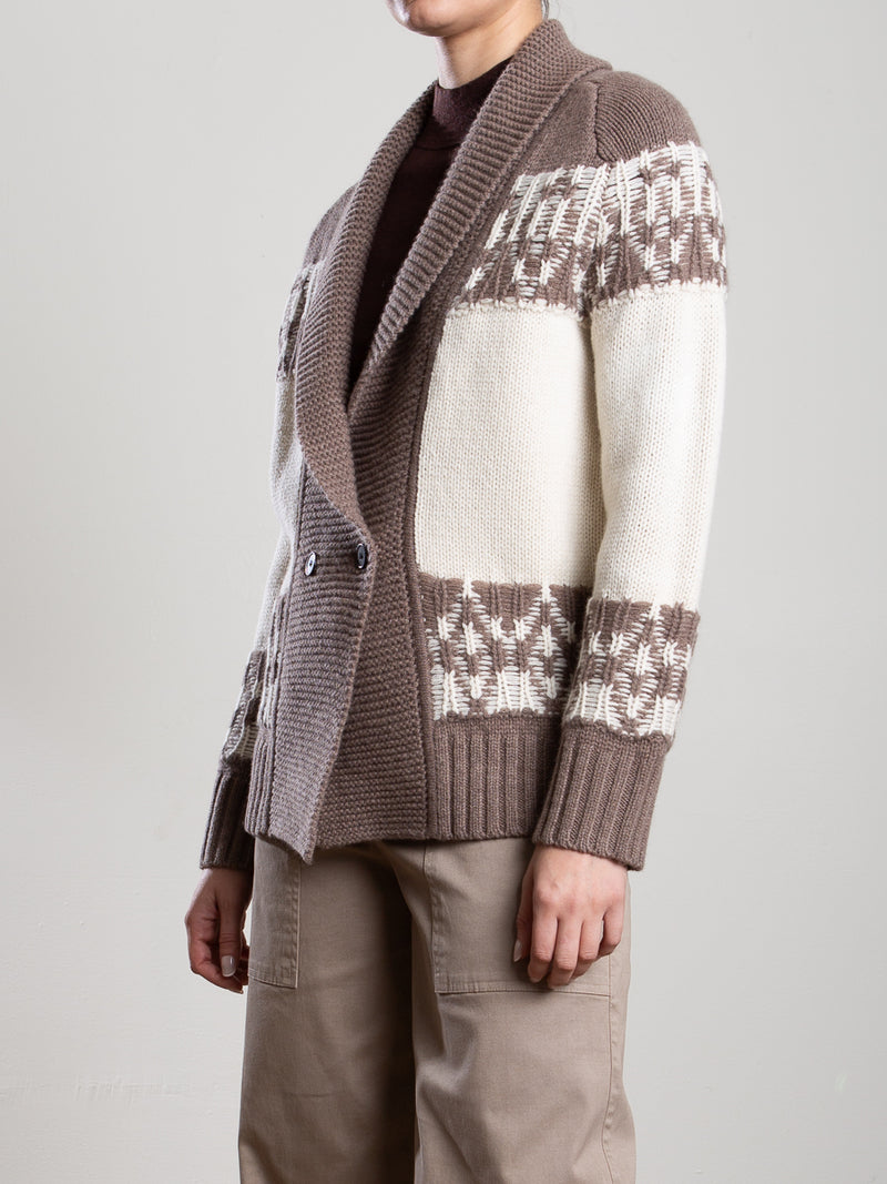 Lawrie Cardigan in Wool Cashmere - Mink/Ivory