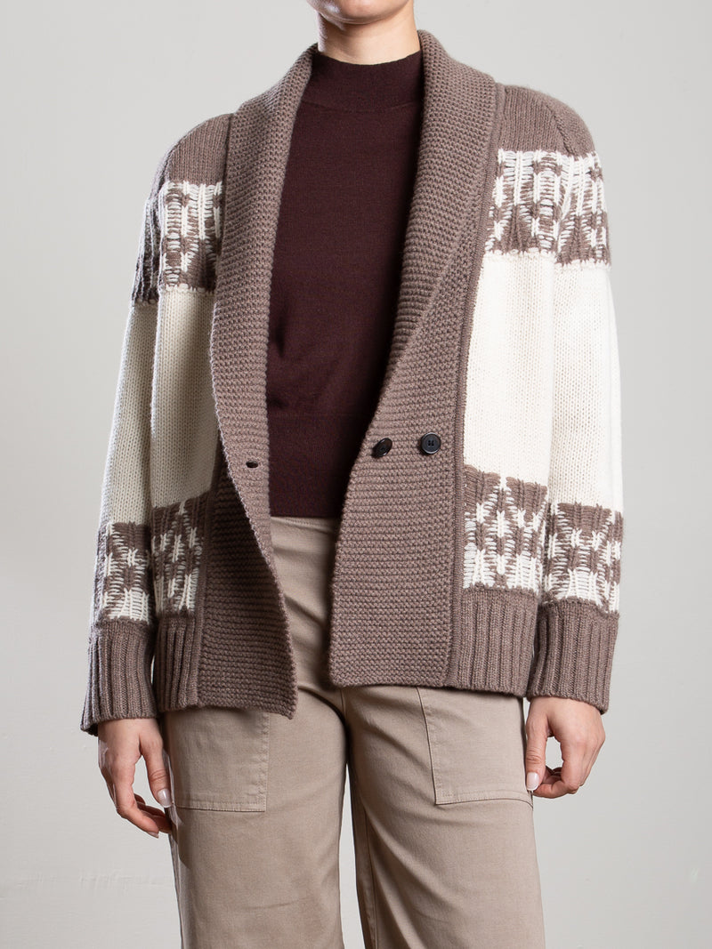 Lawrie Cardigan in Wool Cashmere - Mink/Ivory