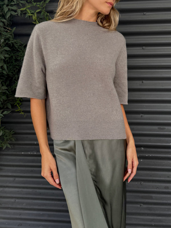 Renee Mockneck in Brushed Cashmere - Pebble