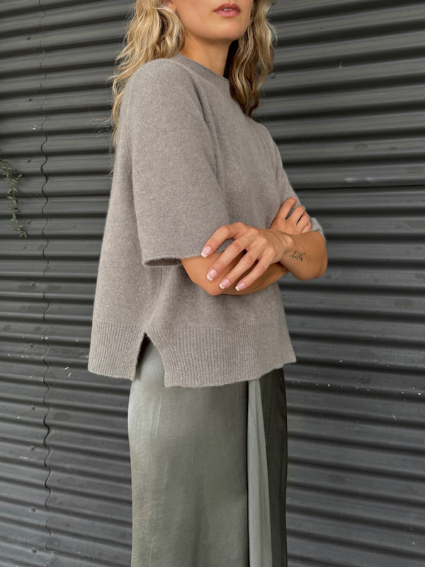 Renee Mockneck in Brushed Cashmere - Pebble