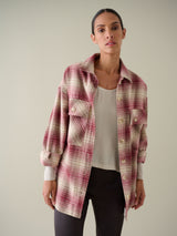 Laura Oversized Shirt Jacket in Plaid - Ruby/Oat