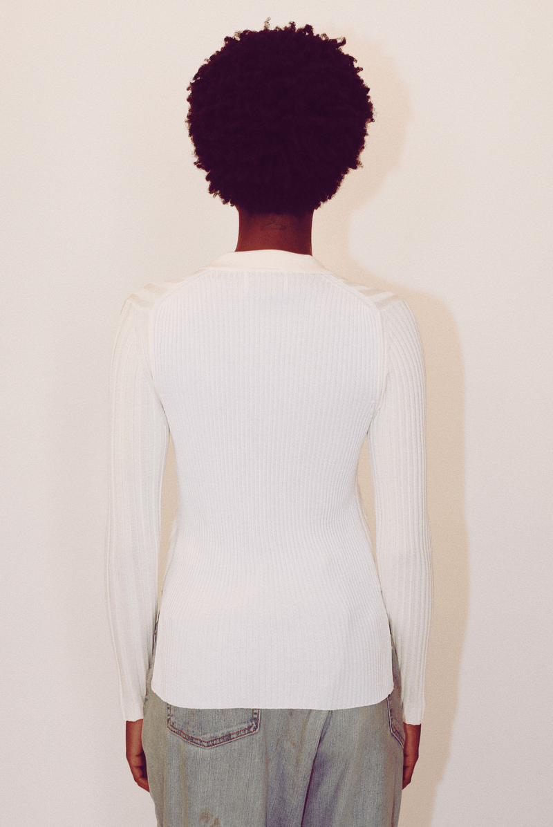 Lottie Ribbed Collar Sweater in Organic Cotton - Cream