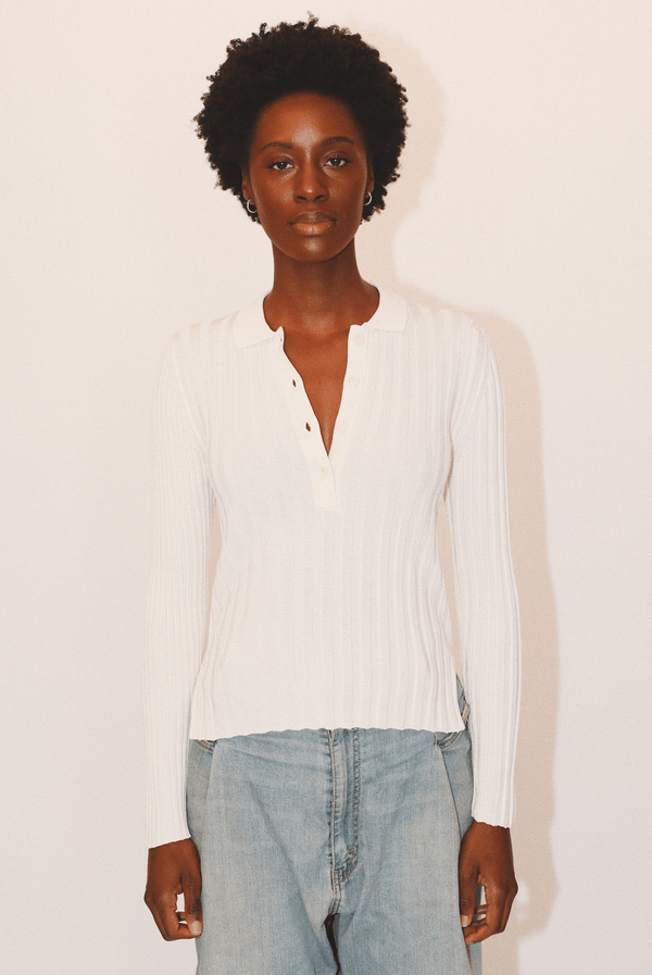 Lottie Ribbed Collar Sweater in Organic Cotton - Cream