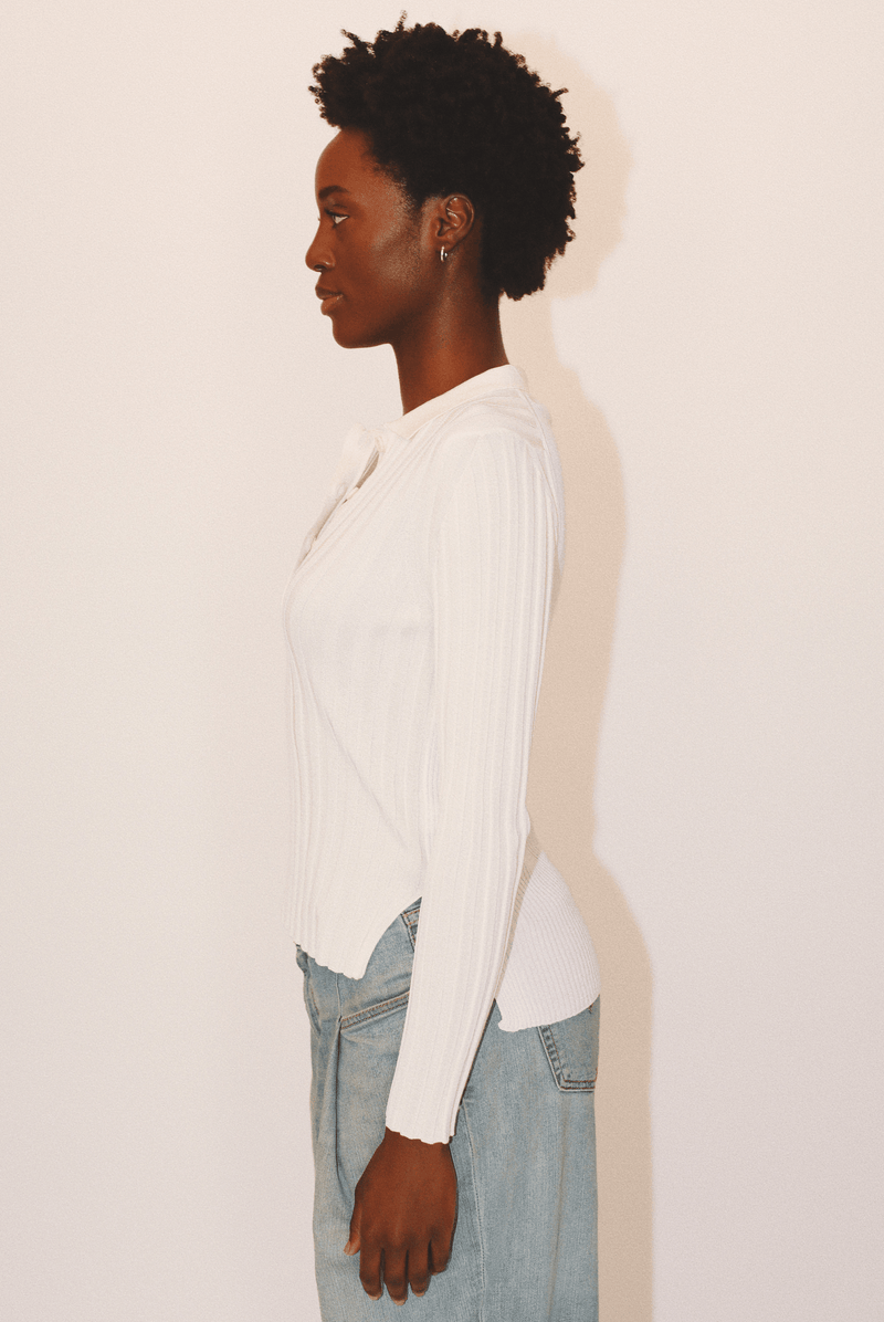 Lottie Ribbed Collar Sweater in Organic Cotton - Cream