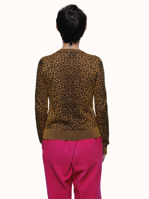 Emily Leopard Crewneck Cardigan in Organic Cotton