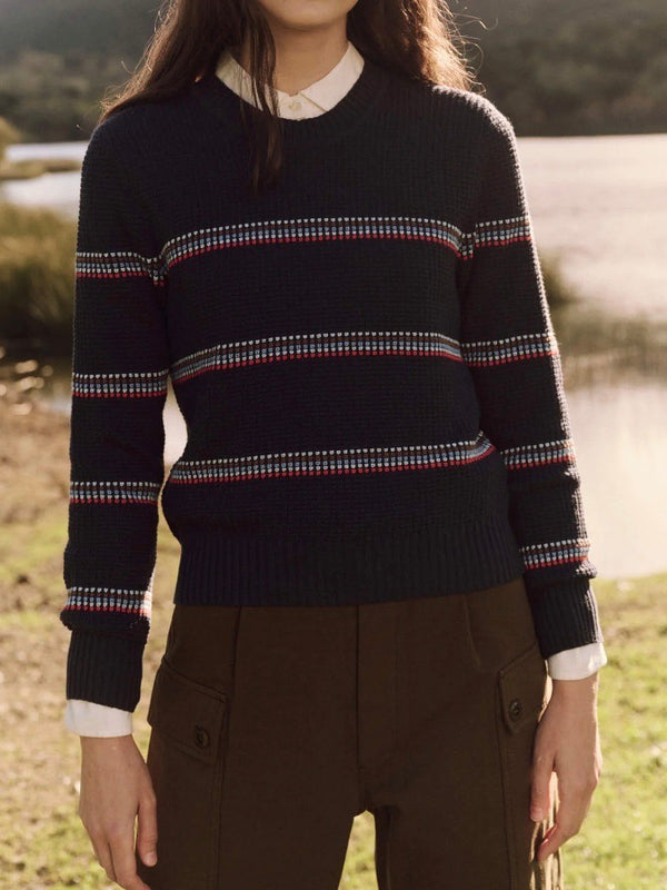 The Shrunken Pullover - Navy Ribbon Stripe