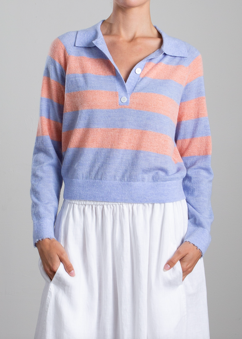 Jasper Polo in Stripe - Crystal/Peach