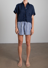 Poppy Short in Cotton Stripe - Navy