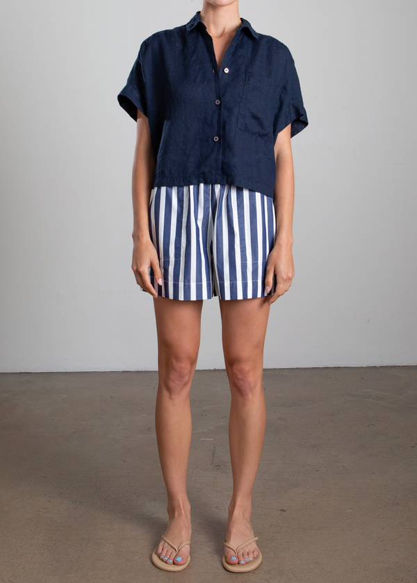 Poppy Short in Cotton Stripe - Navy