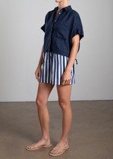 Poppy Short in Cotton Stripe - Navy
