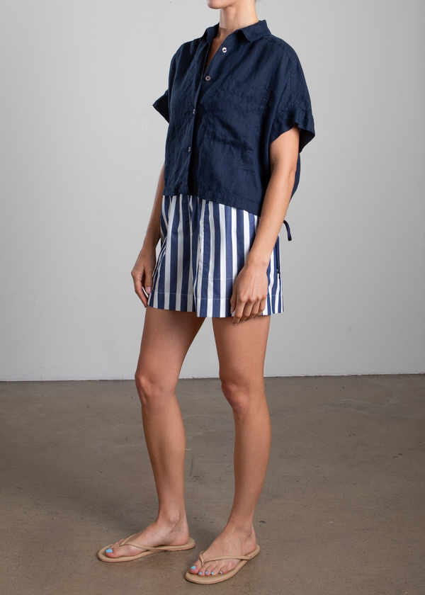 Poppy Short in Cotton Stripe - Navy