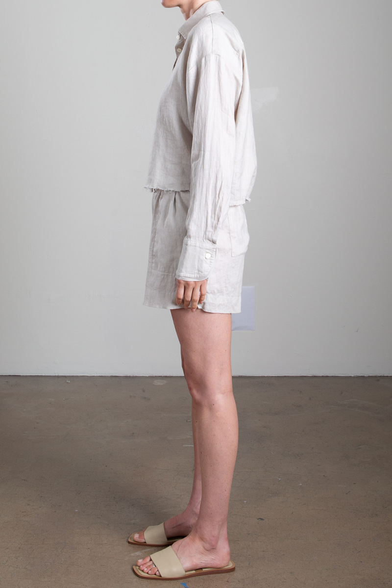 Poppy Short in French Linen - Cement