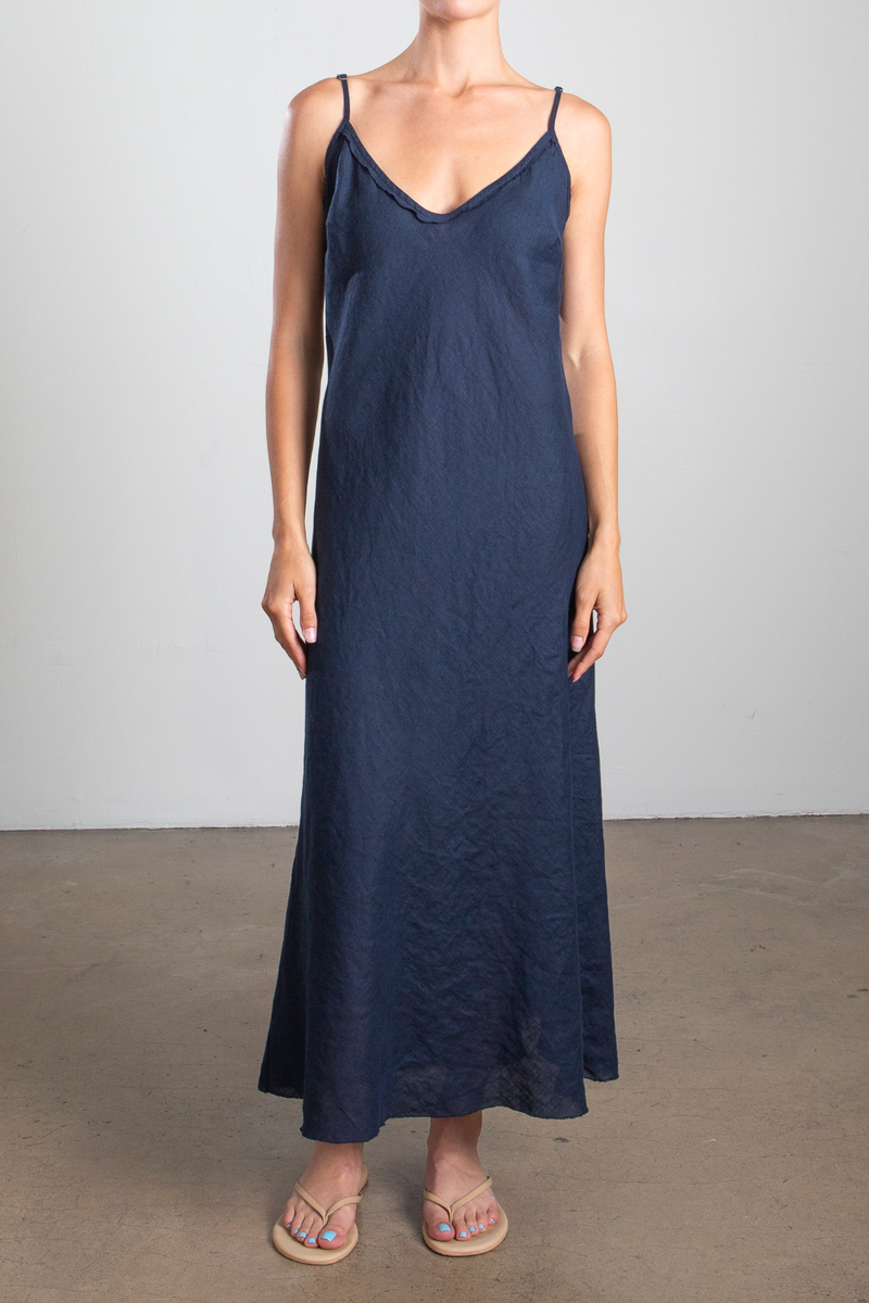 Farrah Slip Dress in French Linen - Ink