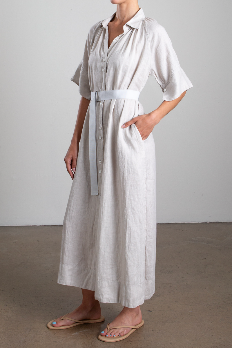 Mona Dress in French Linen - Cement