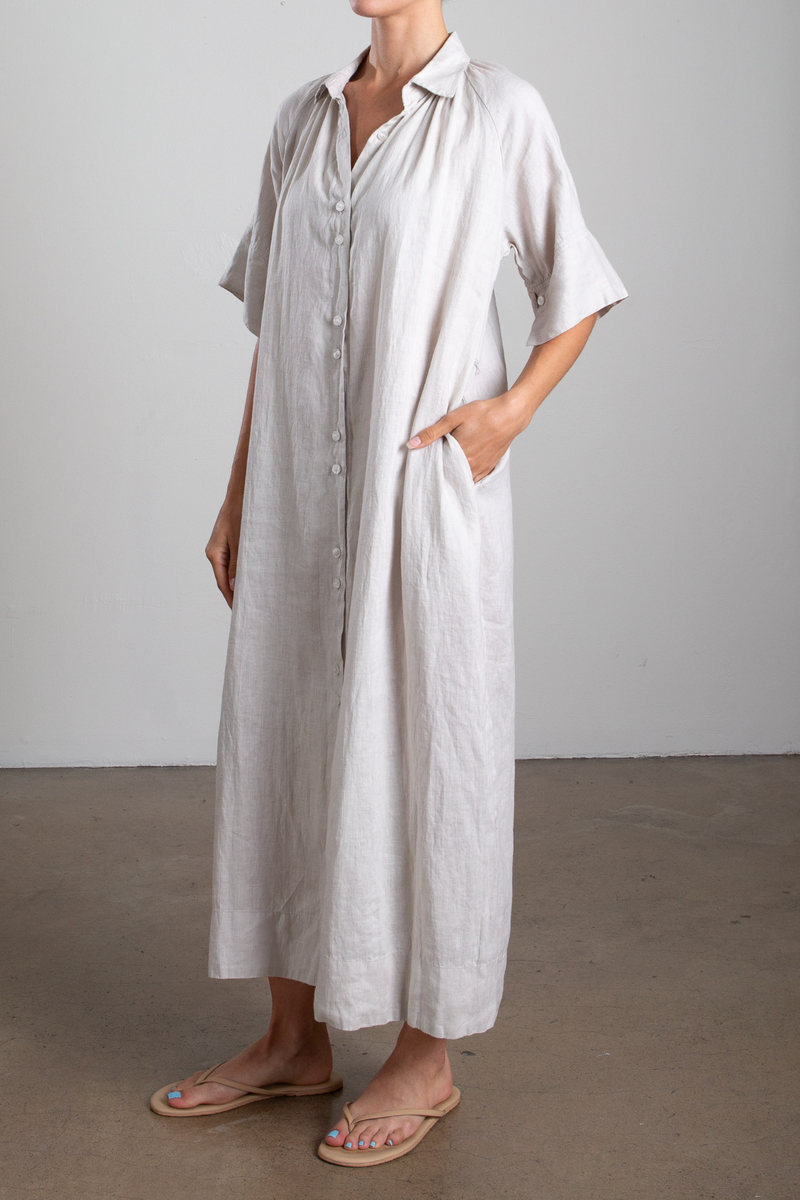 Mona Dress in French Linen - Cement