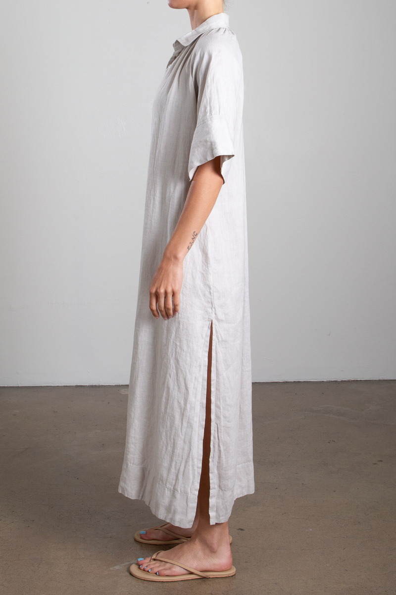 Mona Dress in French Linen - Cement