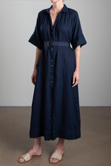 Mona Dress in French Linen - Ink