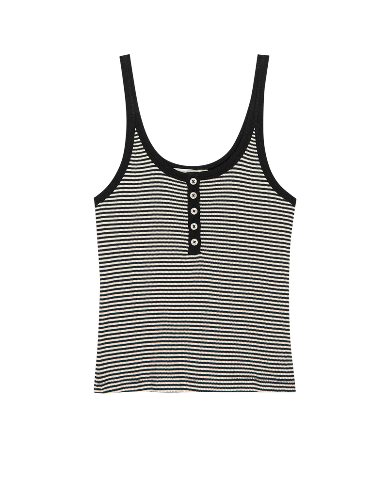 The Henley Slim Tank - Black and Cream Stripe