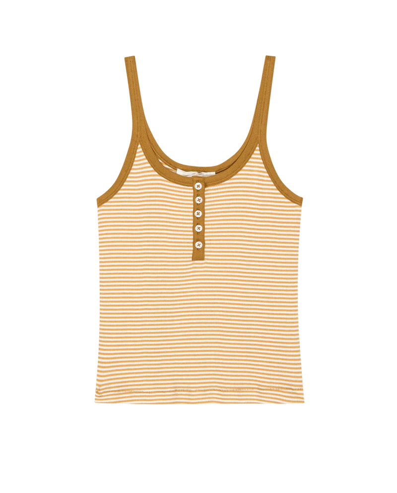 The Henley Slim Tank - Bronze and Cream Stripe