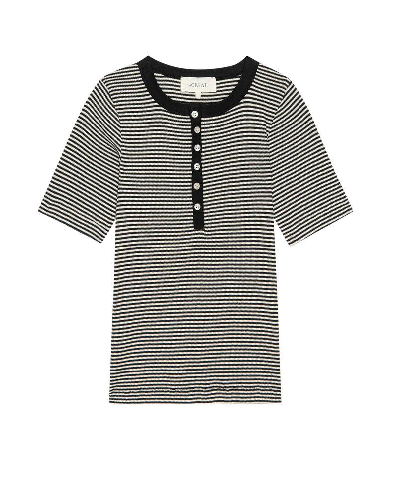 The Baseline Henley - Black and Cream Stripe