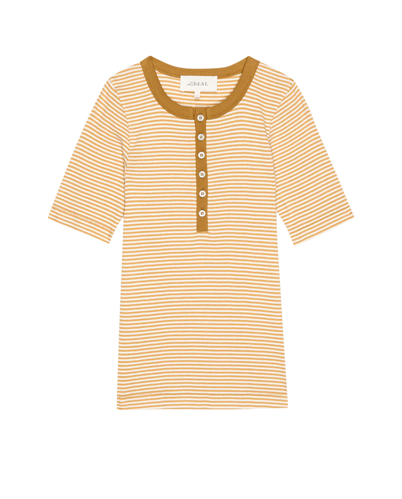 The Baseline Henley - Bronze and Cream Stripe