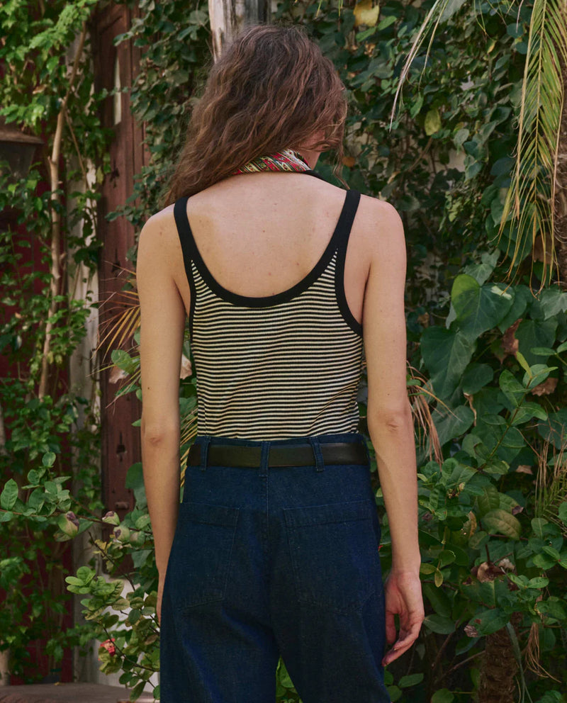 The Henley Slim Tank - Black and Cream Stripe