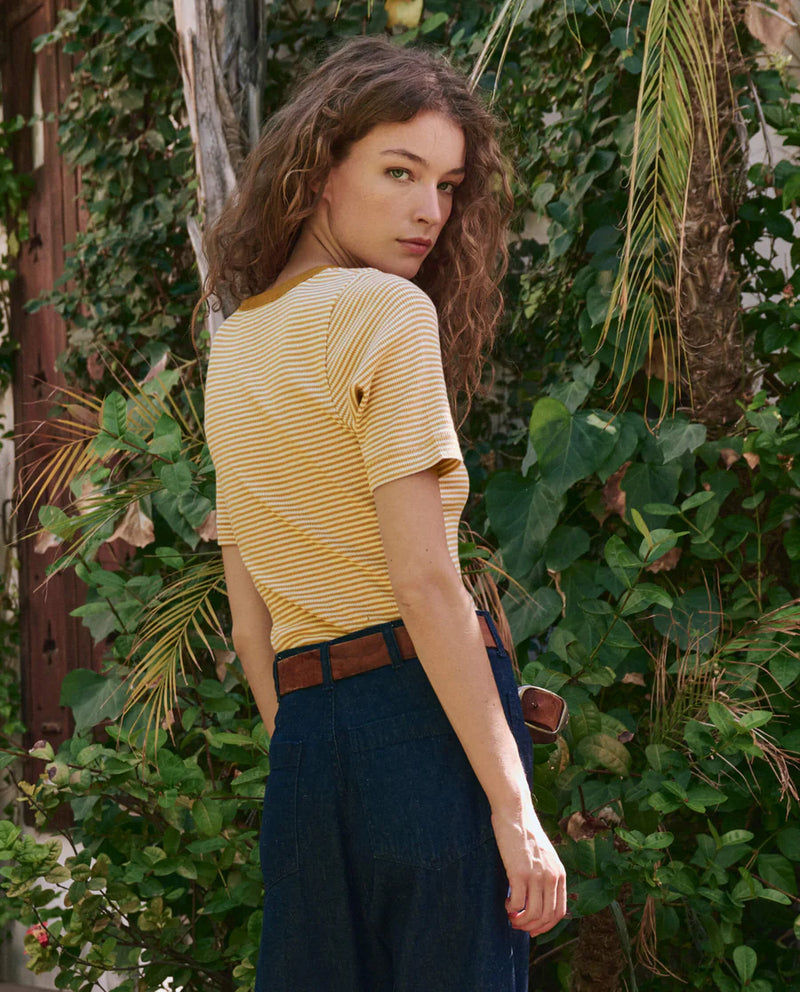 The Baseline Henley - Bronze and Cream Stripe