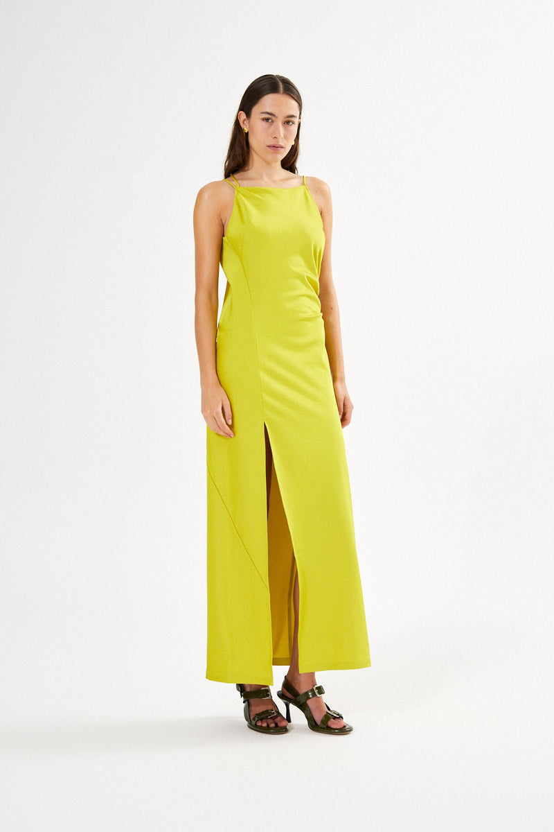 Pandora Techno Drape Fitted Dress - Acid Yellow