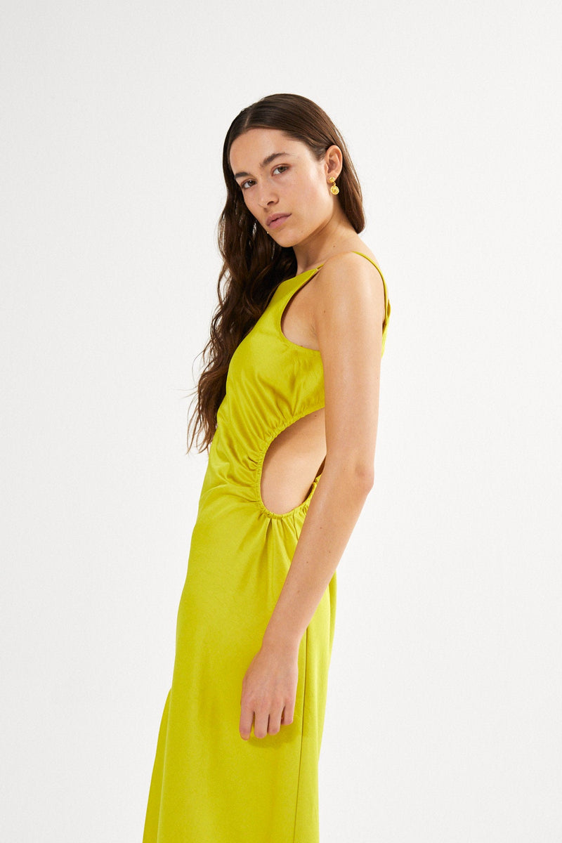 Pandora Techno Drape Fitted Dress - Acid Yellow
