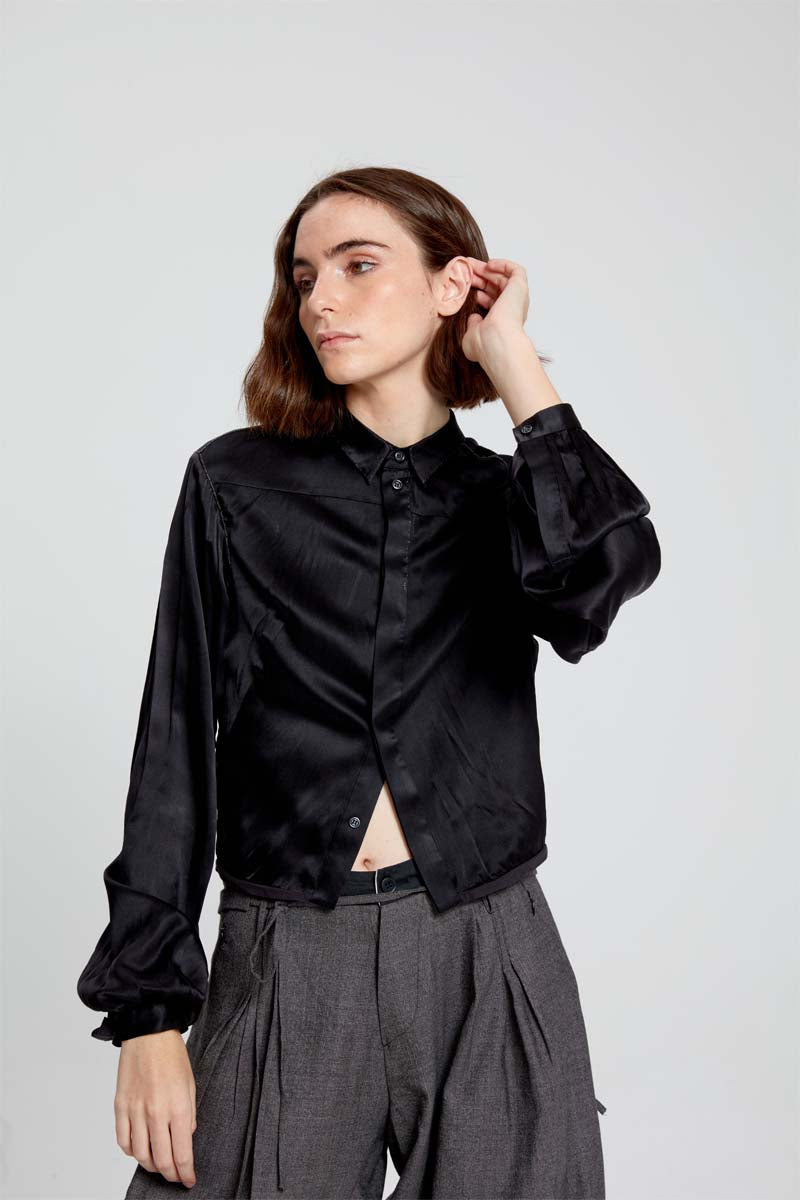 Cropped Silk Shirt - Black