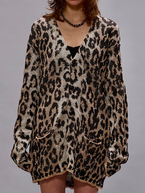 Boyfriend Cardigan - Light Leopard Jacquard