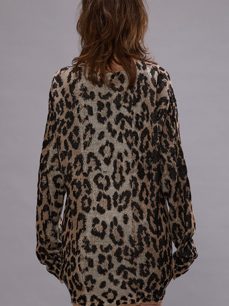 Boyfriend Cardigan - Light Leopard Jacquard