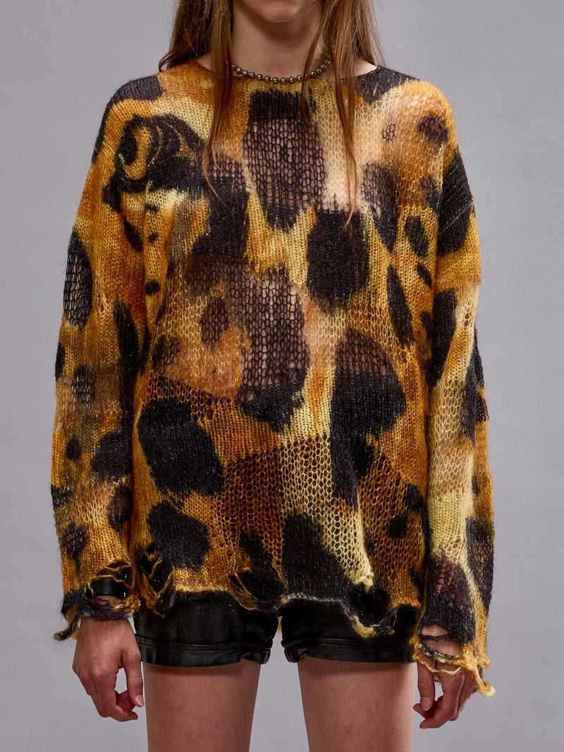 Boyfriend Sweater with Cast Off Neck - Leopard